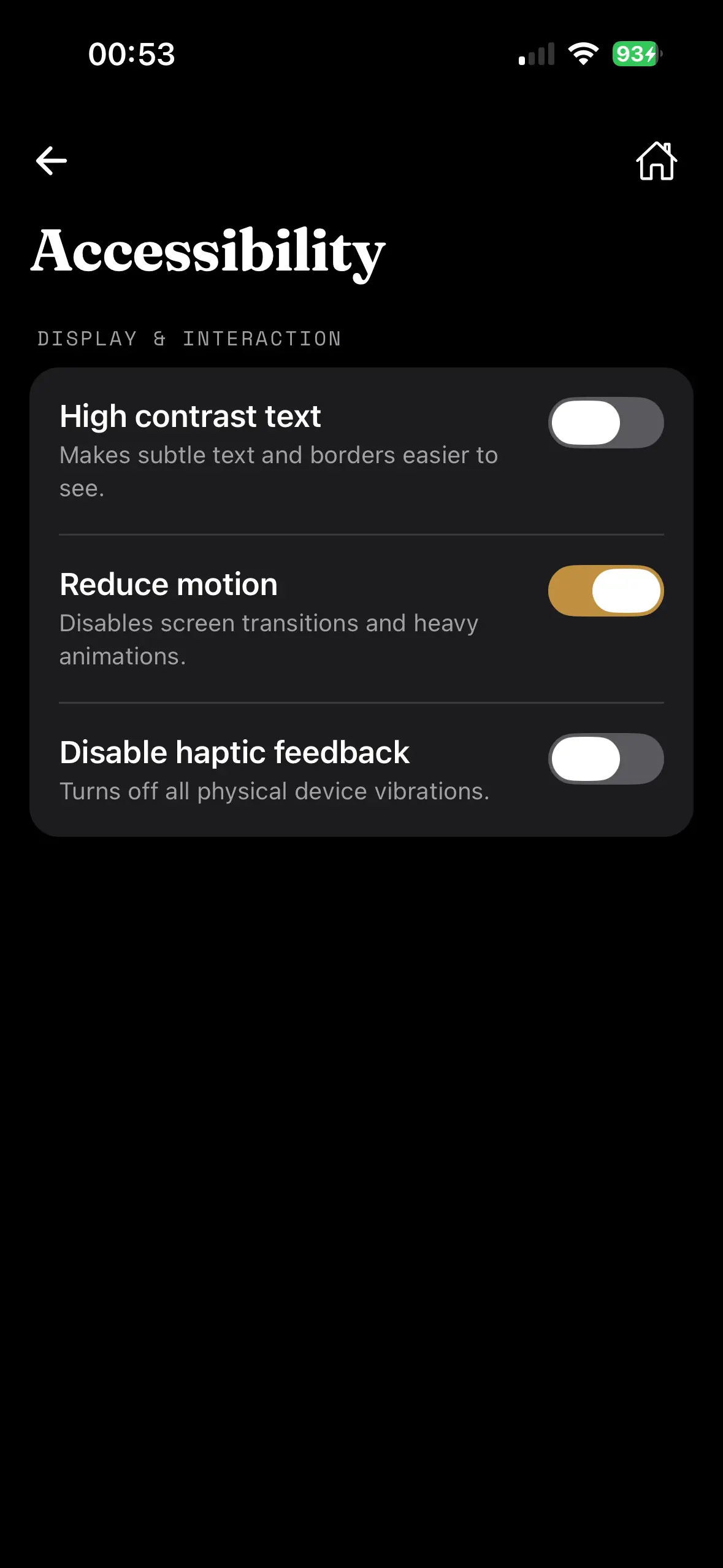 Mosaic accessibility settings
