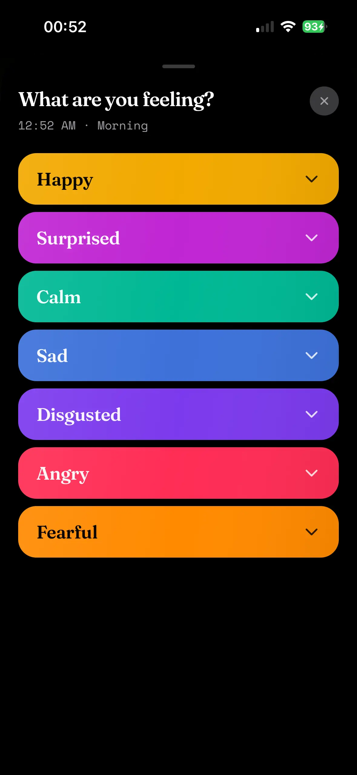 Mosaic emotion-family selection screen