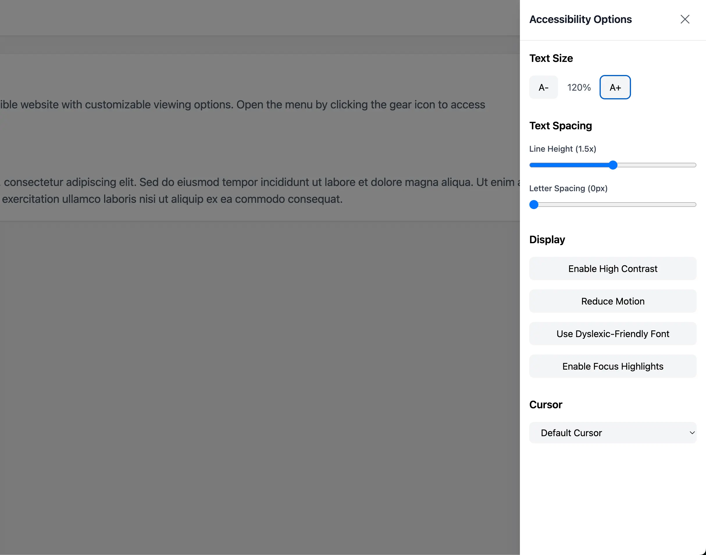 Accessibility Drawer screenshot