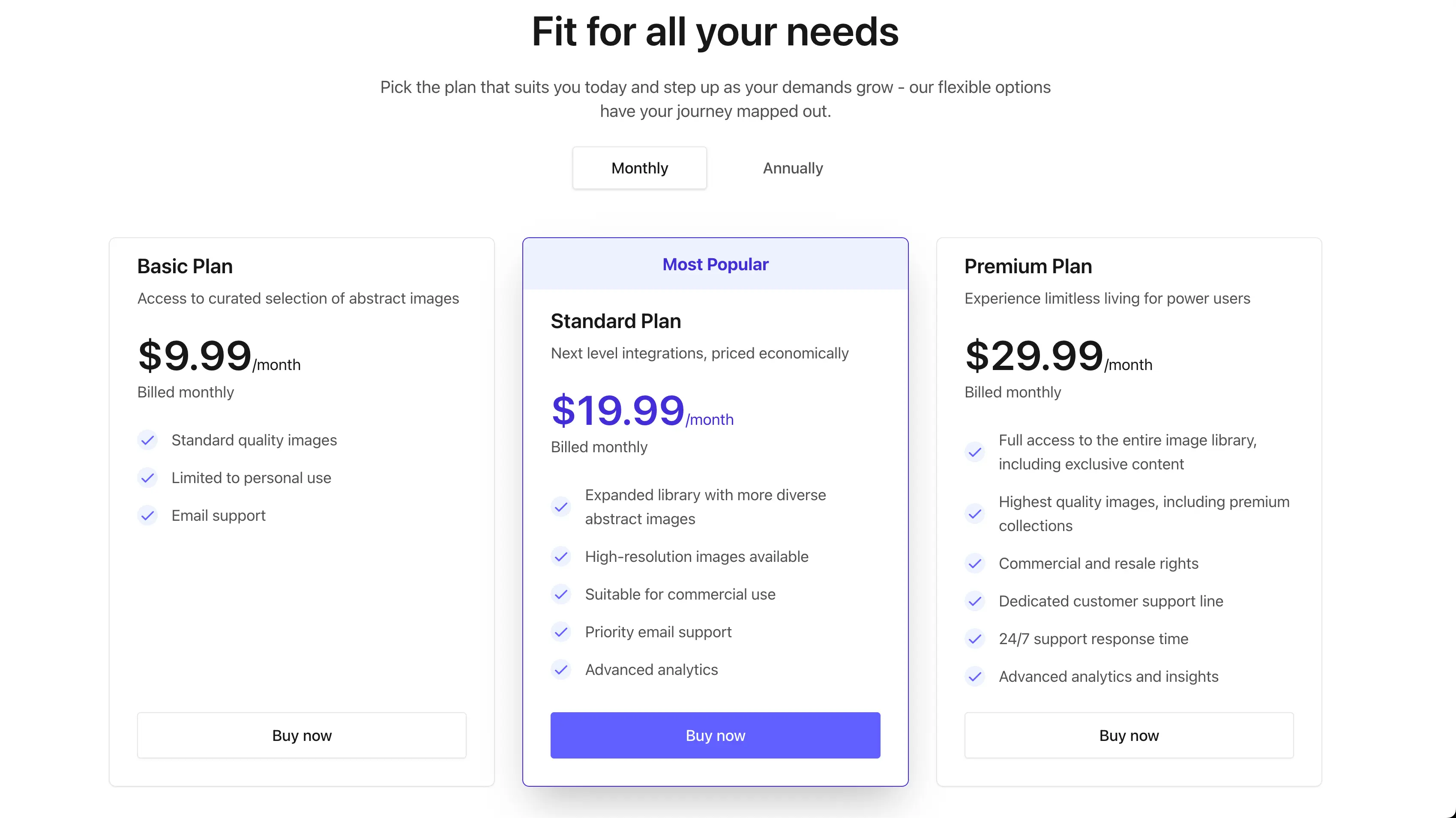 Pricing Section screenshot