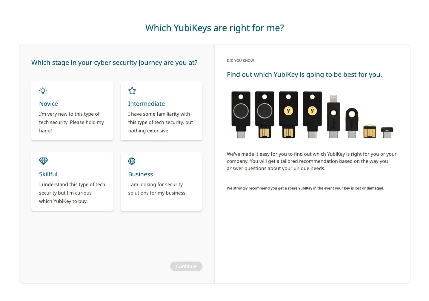 Yubico Product Finder Quiz screenshot